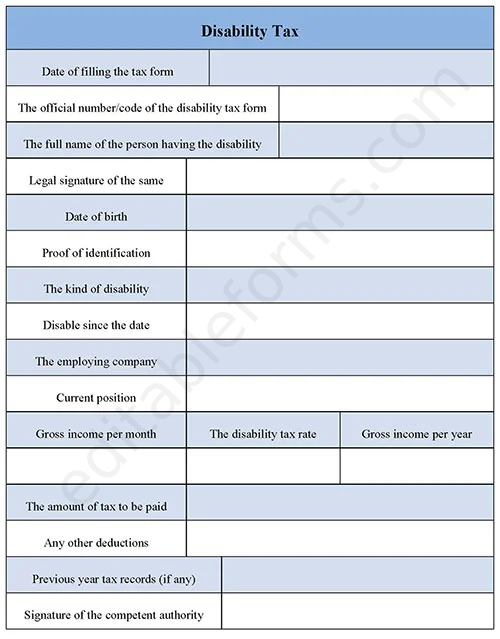 Disability Tax Fillable PDF Template