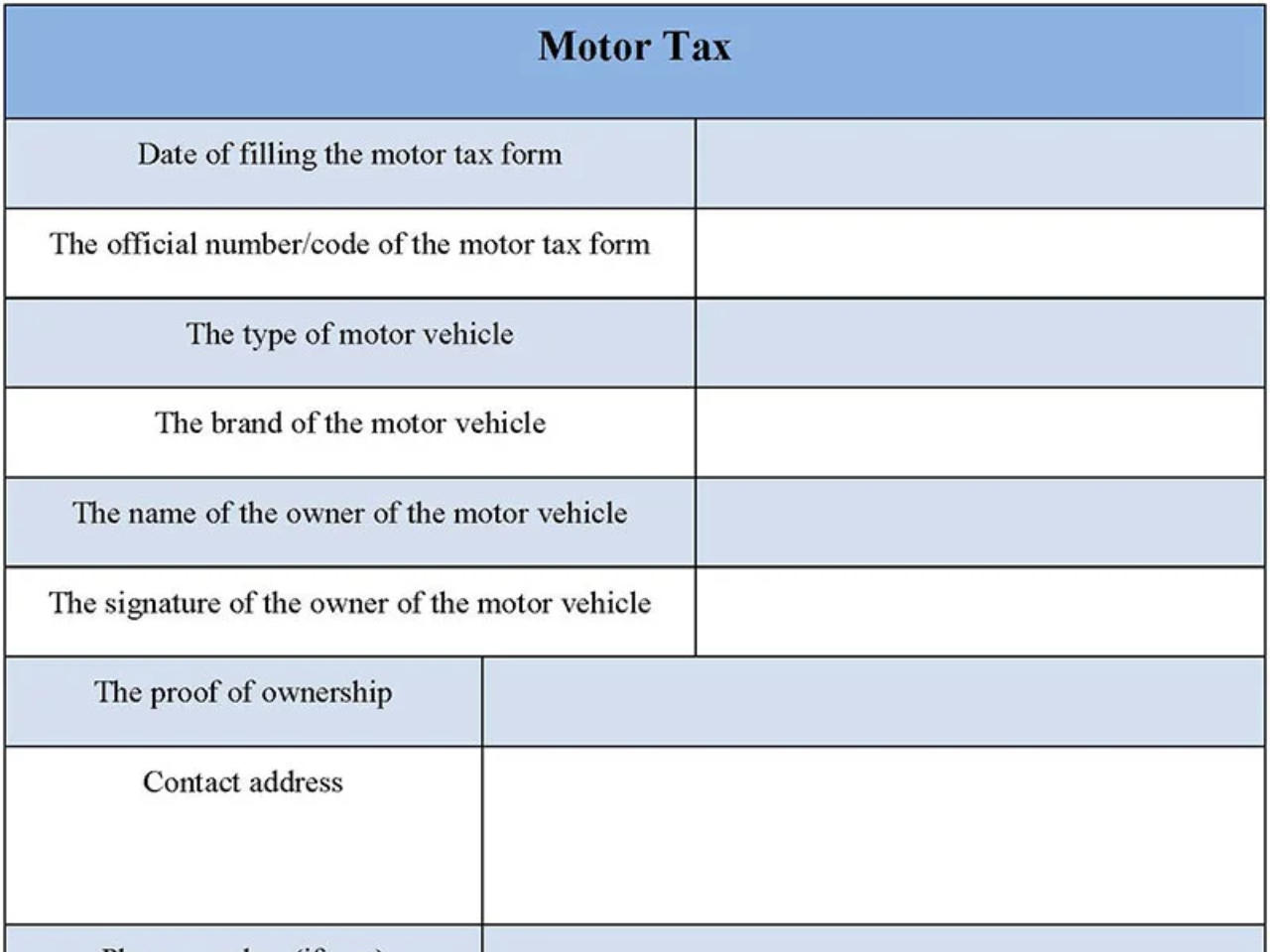 Motor Tax Form