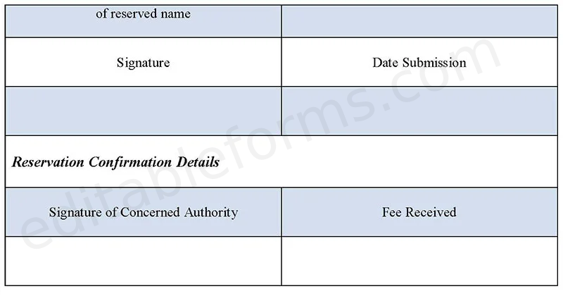 Name Reservation Fillable PDF Template