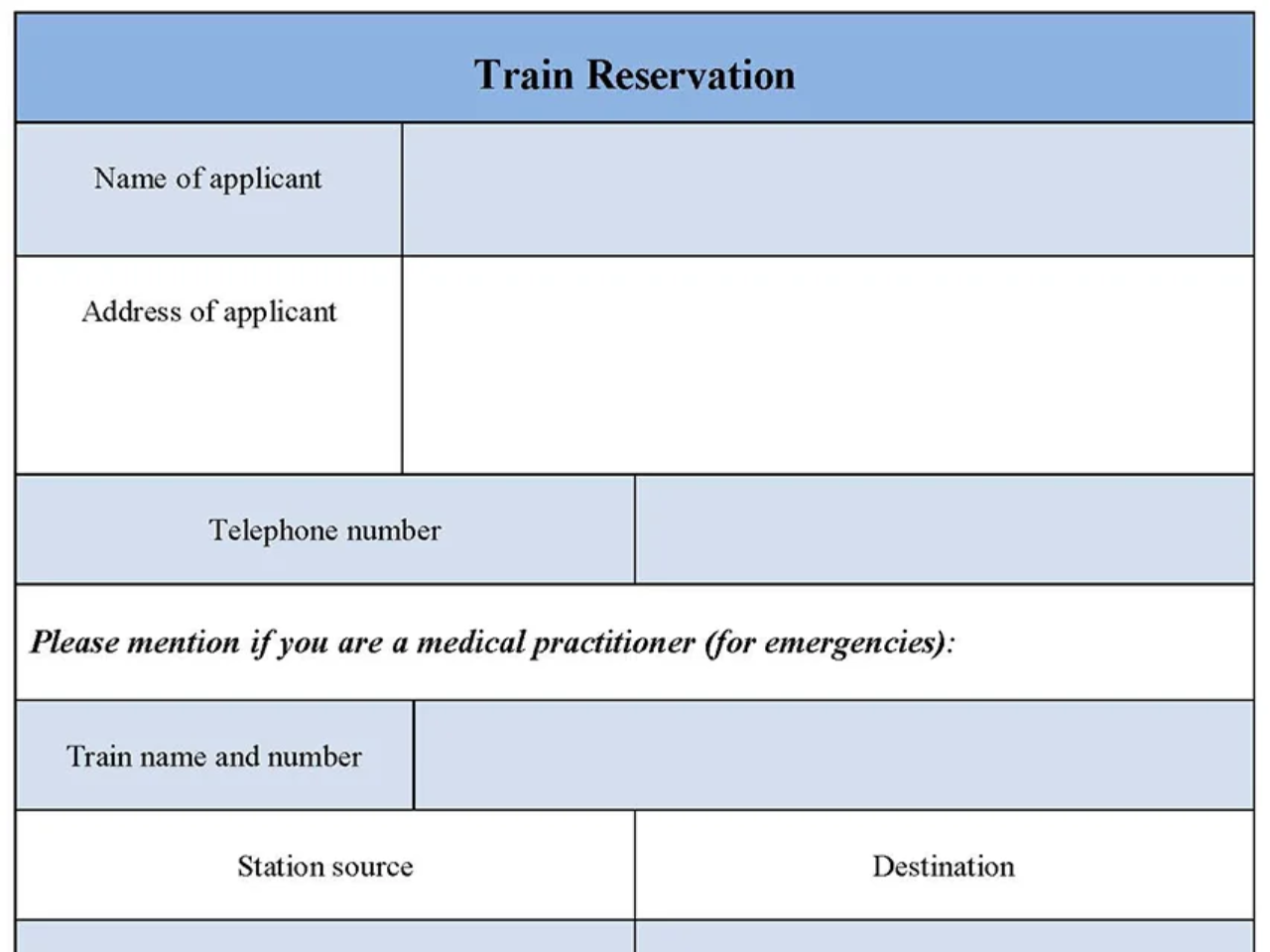 Train Reservation Form