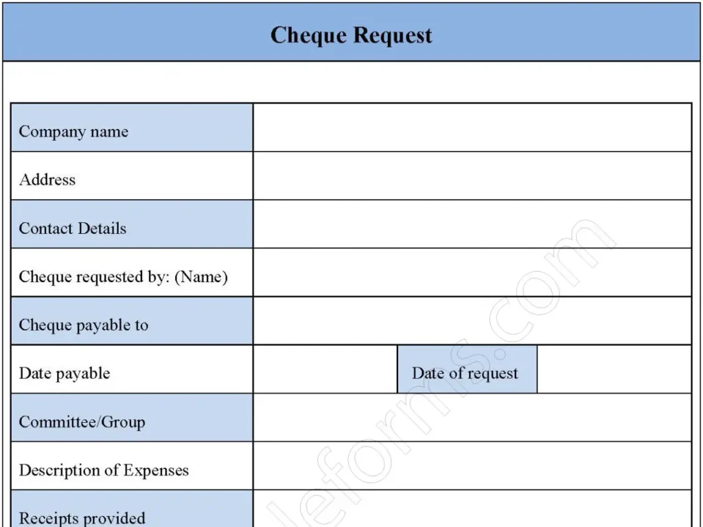 Cheque Request Fillable PDF Form