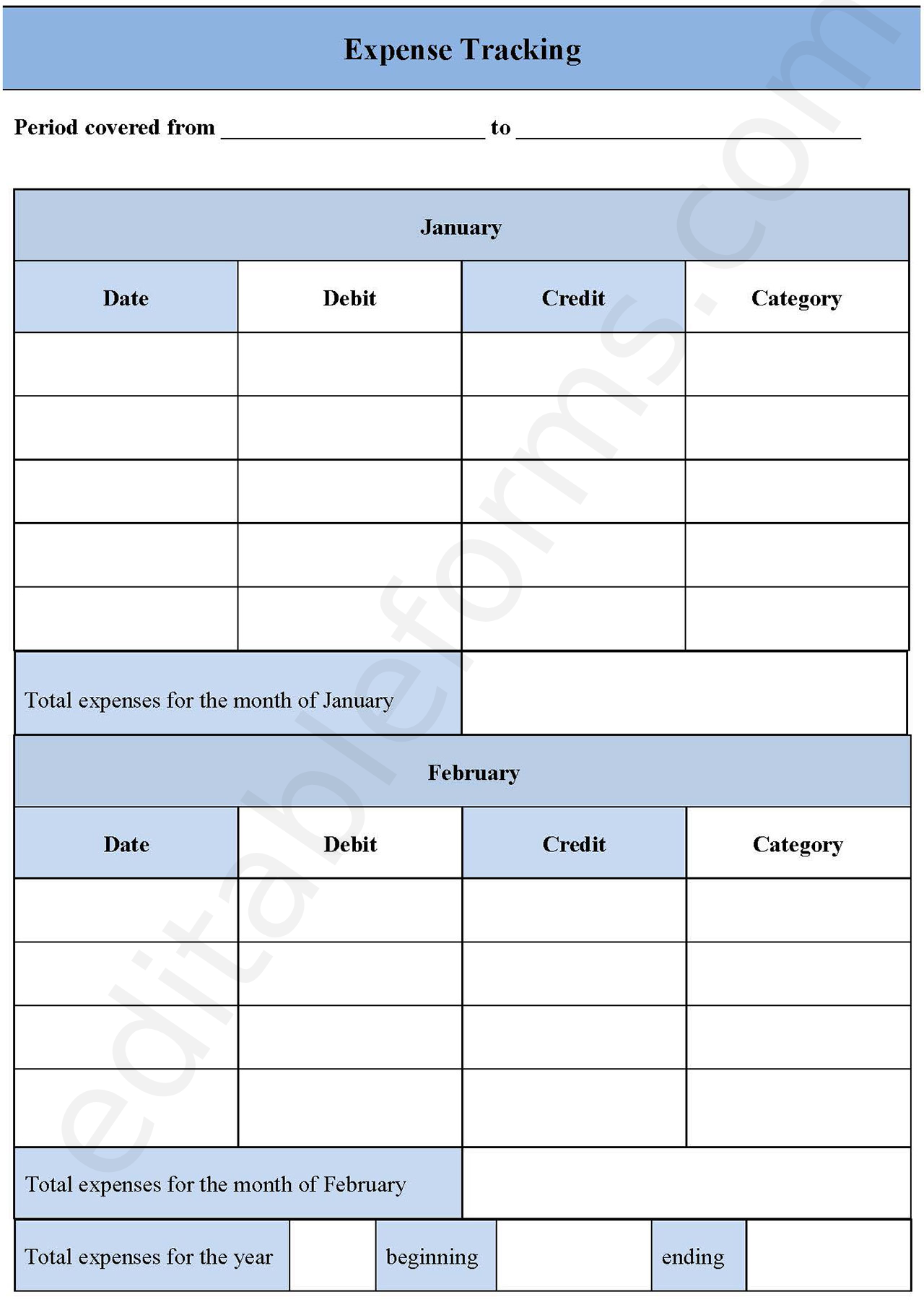 Expense Tracking Fillable PDF Template