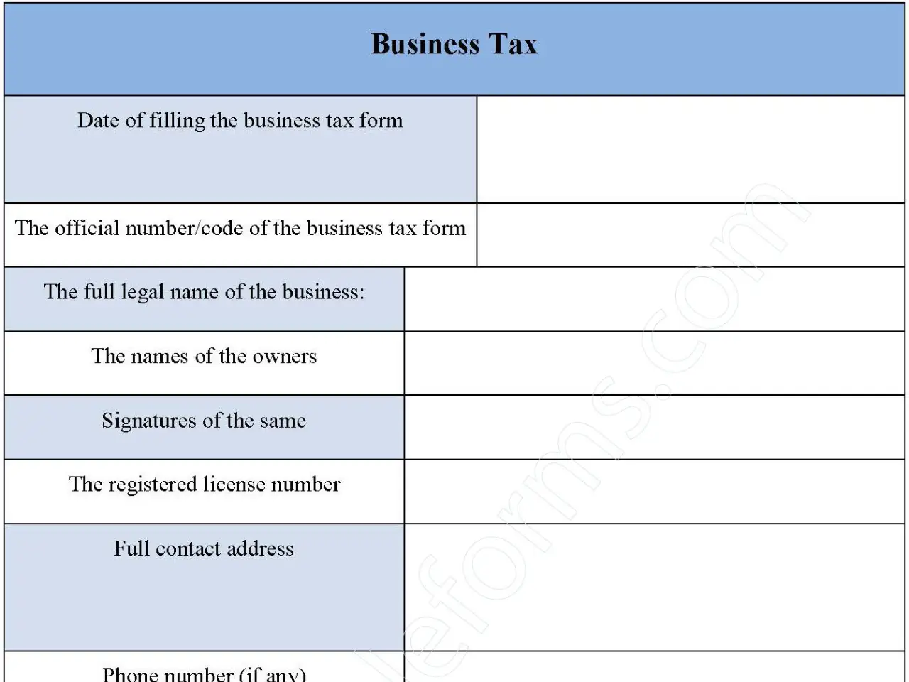 Business Tax Fillable PDF Form