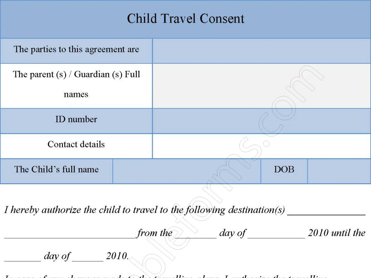 Child Travel Consent Form