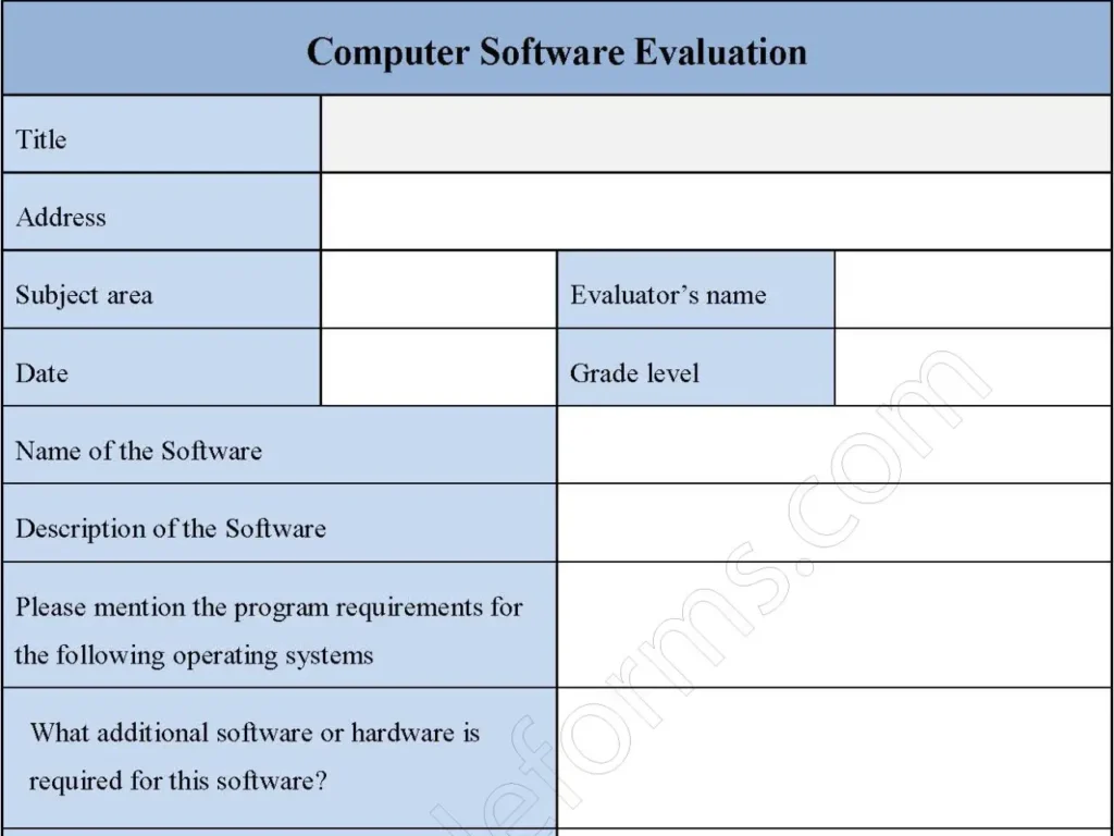 Computer Software Evaluation Fillable PDF Form