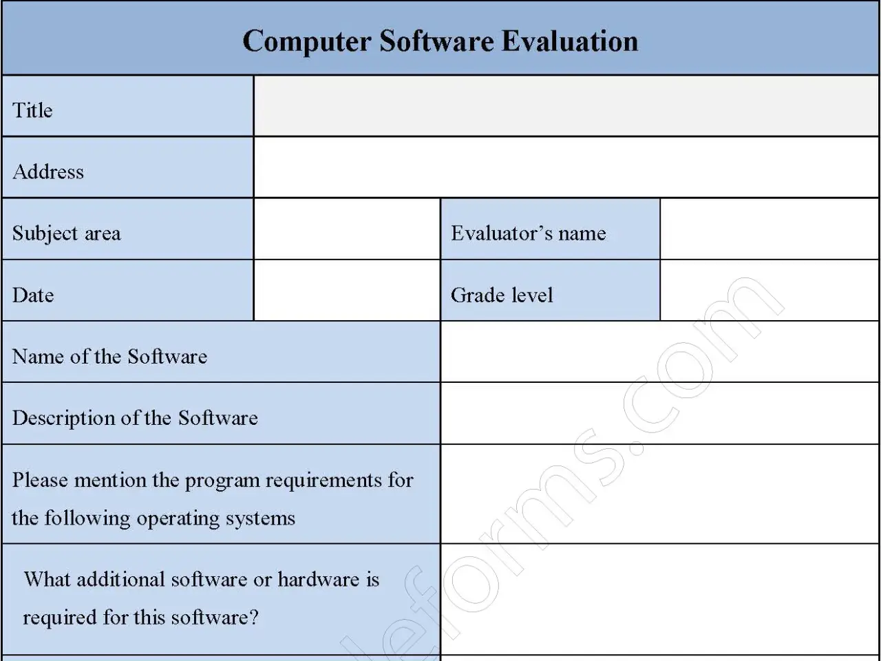 Computer Software Evaluation Fillable PDF Form