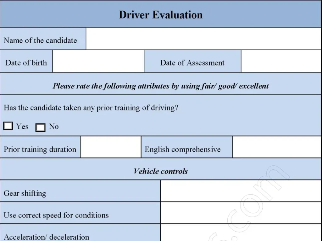 Driver Evaluation Fillable PDF Form