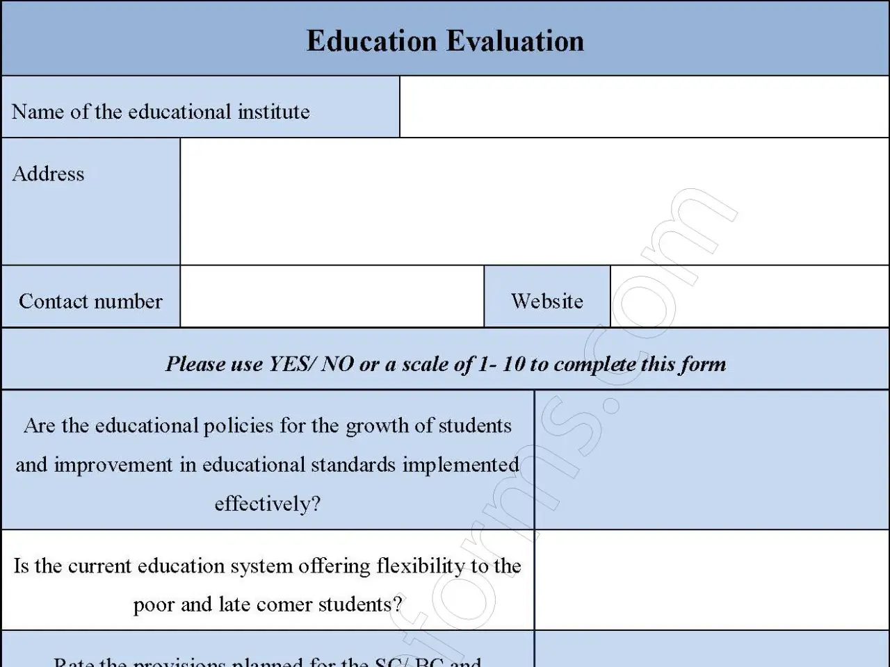 Education Evaluation Fillable PDF Form