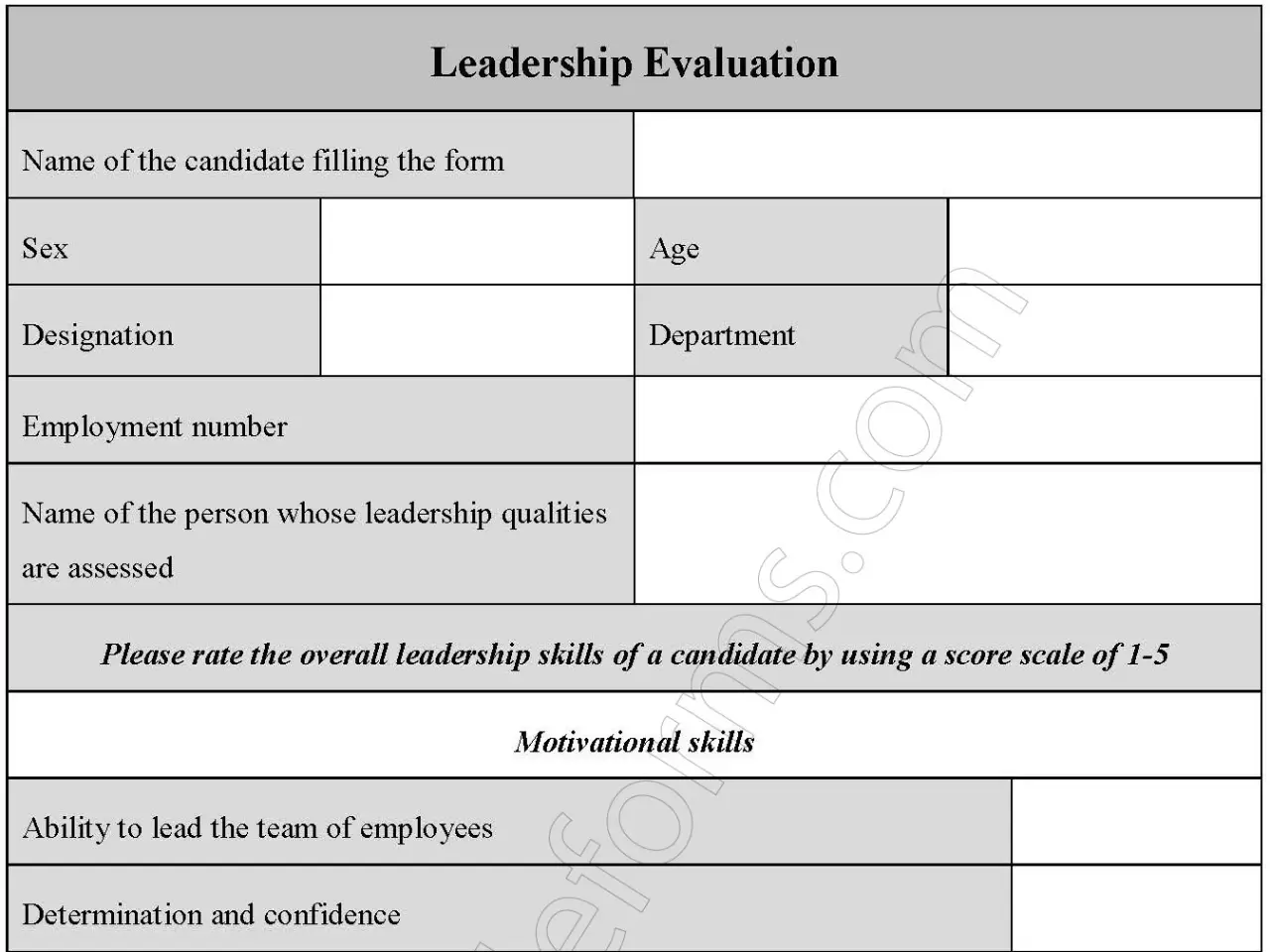 Leadership Evaluation Fillable PDF Form