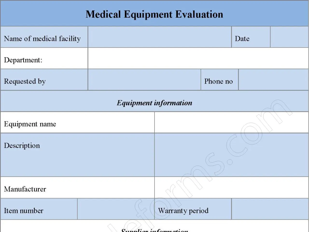 Medical Equipment Evaluation Fillable PDF Form