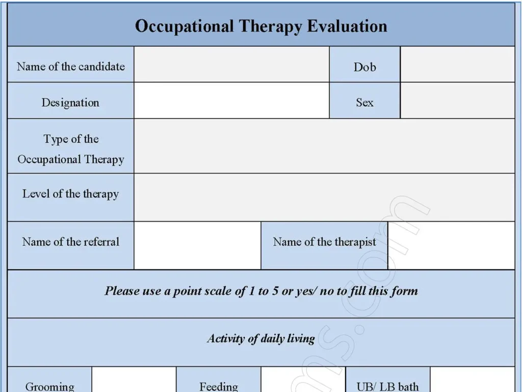 Occupational Therapy Evaluation Fillable PDF Form