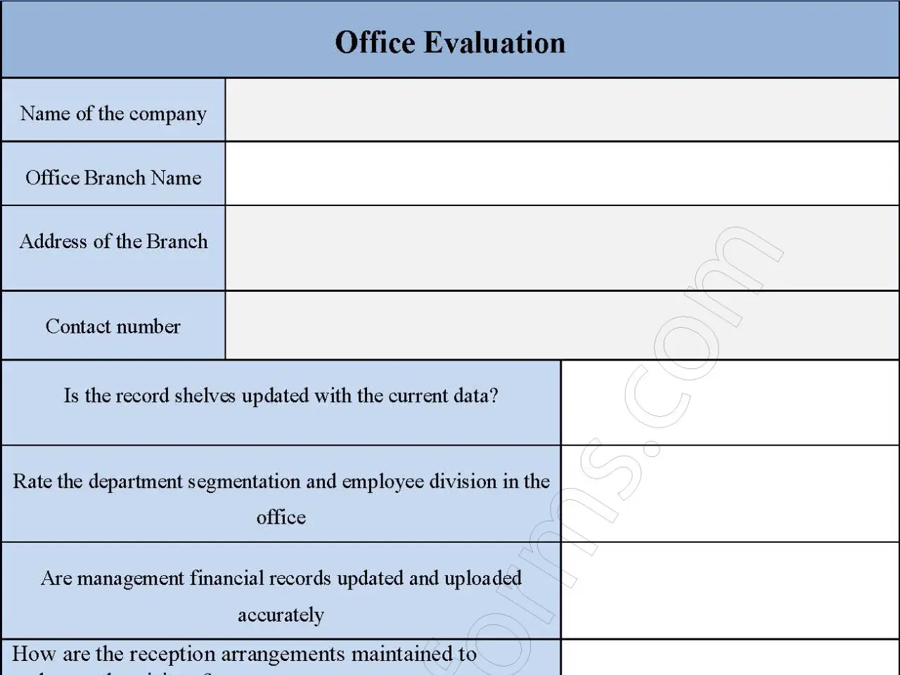 Office Evaluation Fillable PDF Form