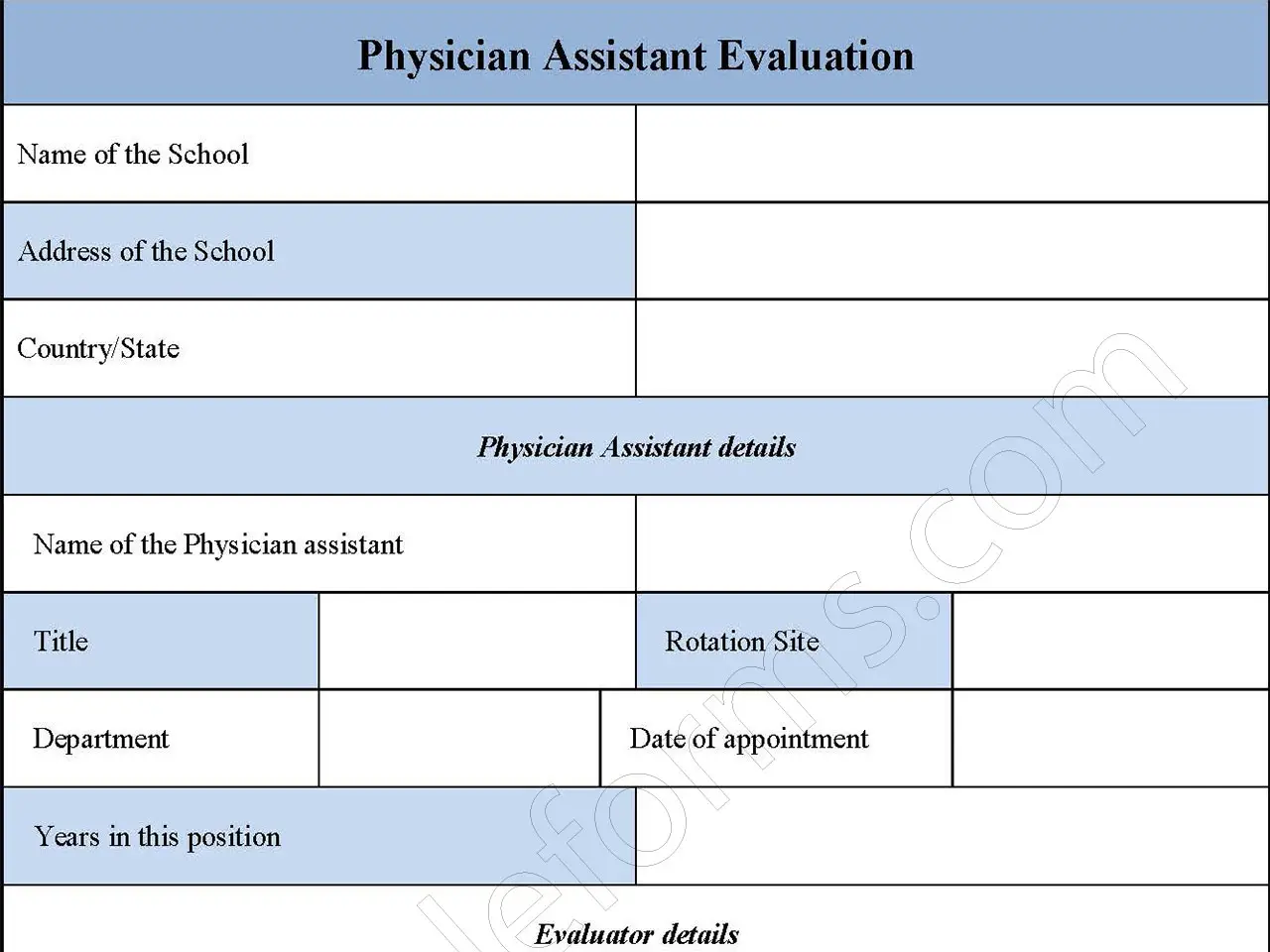 Physician Assistant Evaluation Fillable PDF Form