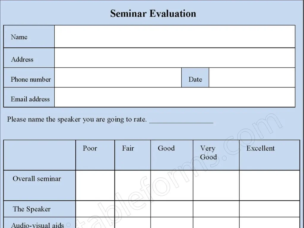 Seminar Evaluation Fillable PDF Form