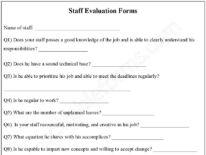 Staff Evaluation Fillable PDF Form