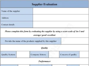 Supplier Evaluation Fillable PDF Form