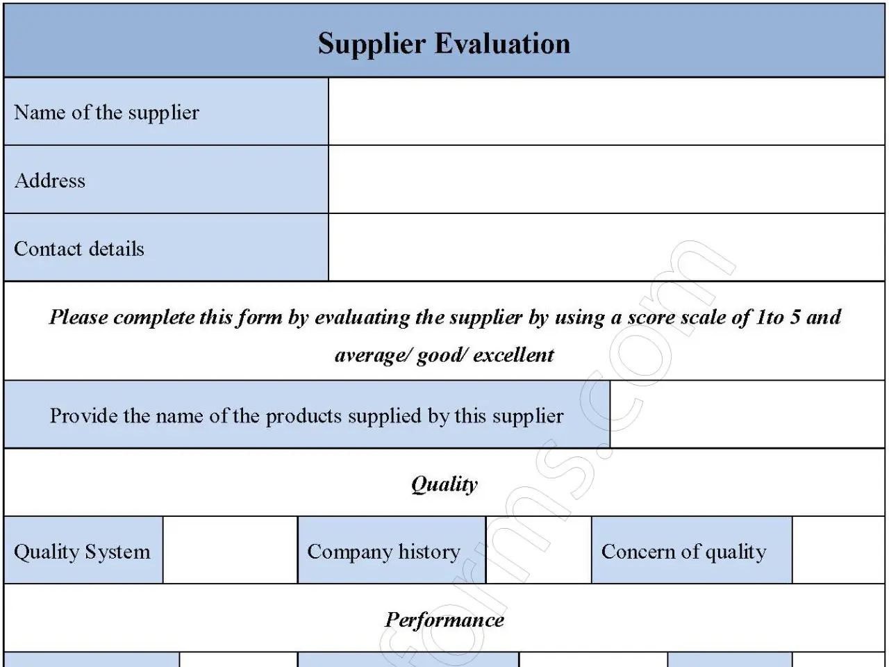 Supplier Evaluation Fillable PDF Form