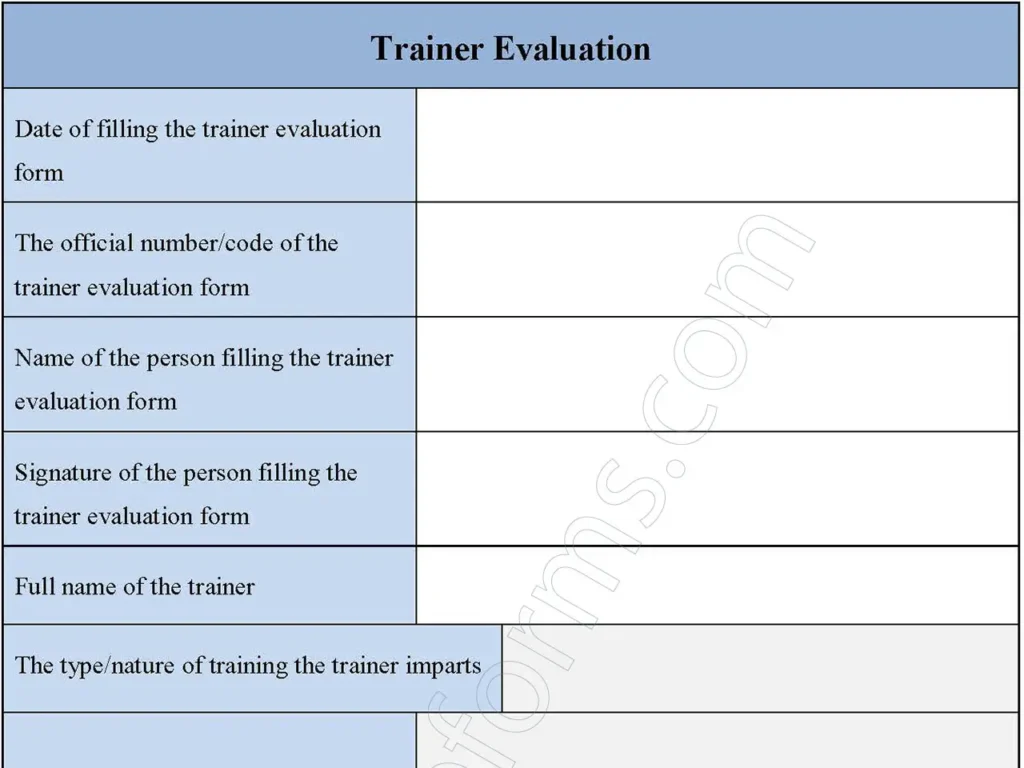 Trainer Evaluation Fillable PDF Form