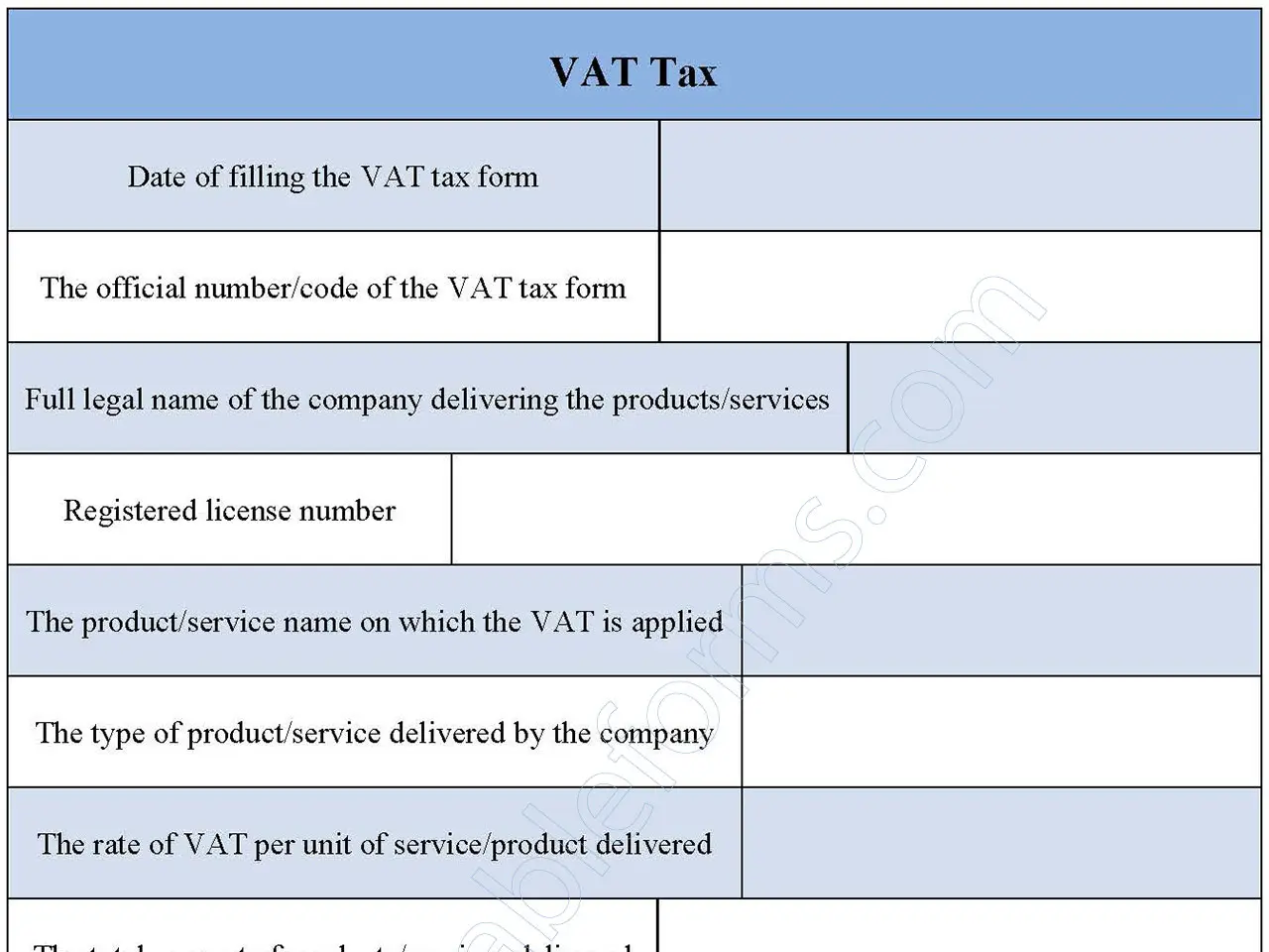 VAT Tax Fillable PDF Form