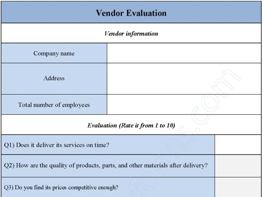 Vendor Evaluation Fillable PDF Form