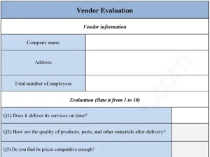 Vendor Evaluation Fillable PDF Form