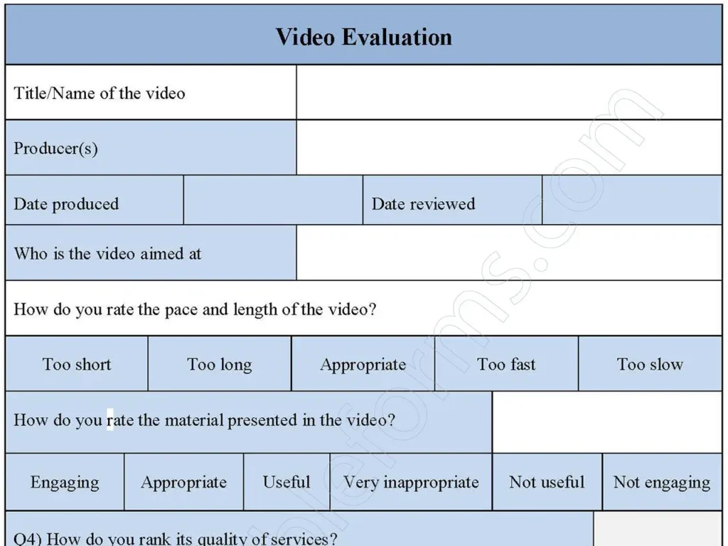 Video Evaluation Fillable PDF Form