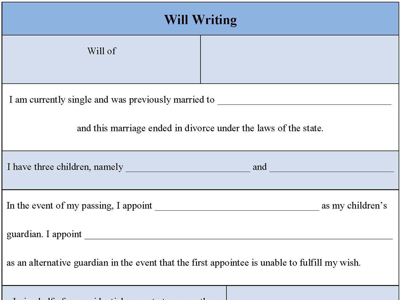 Will Writing Form