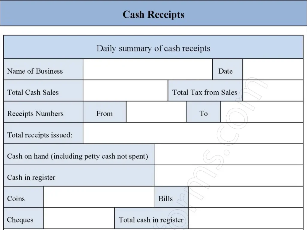 Cash Receipts Fillable PDF Form