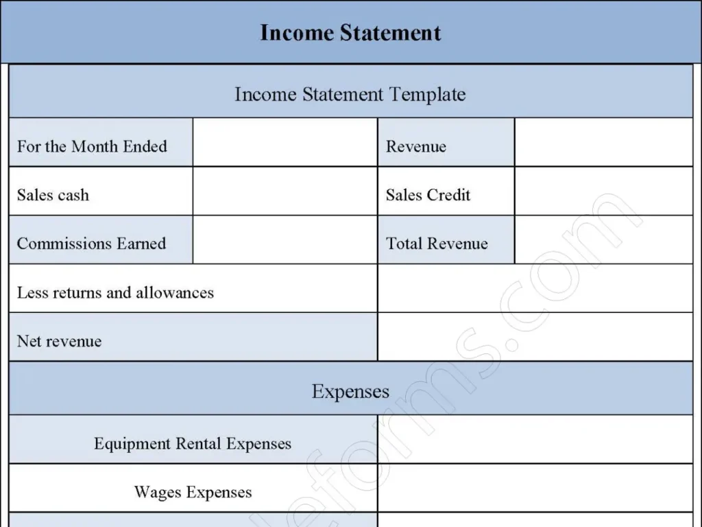 Income Statement Fillable PDF Form