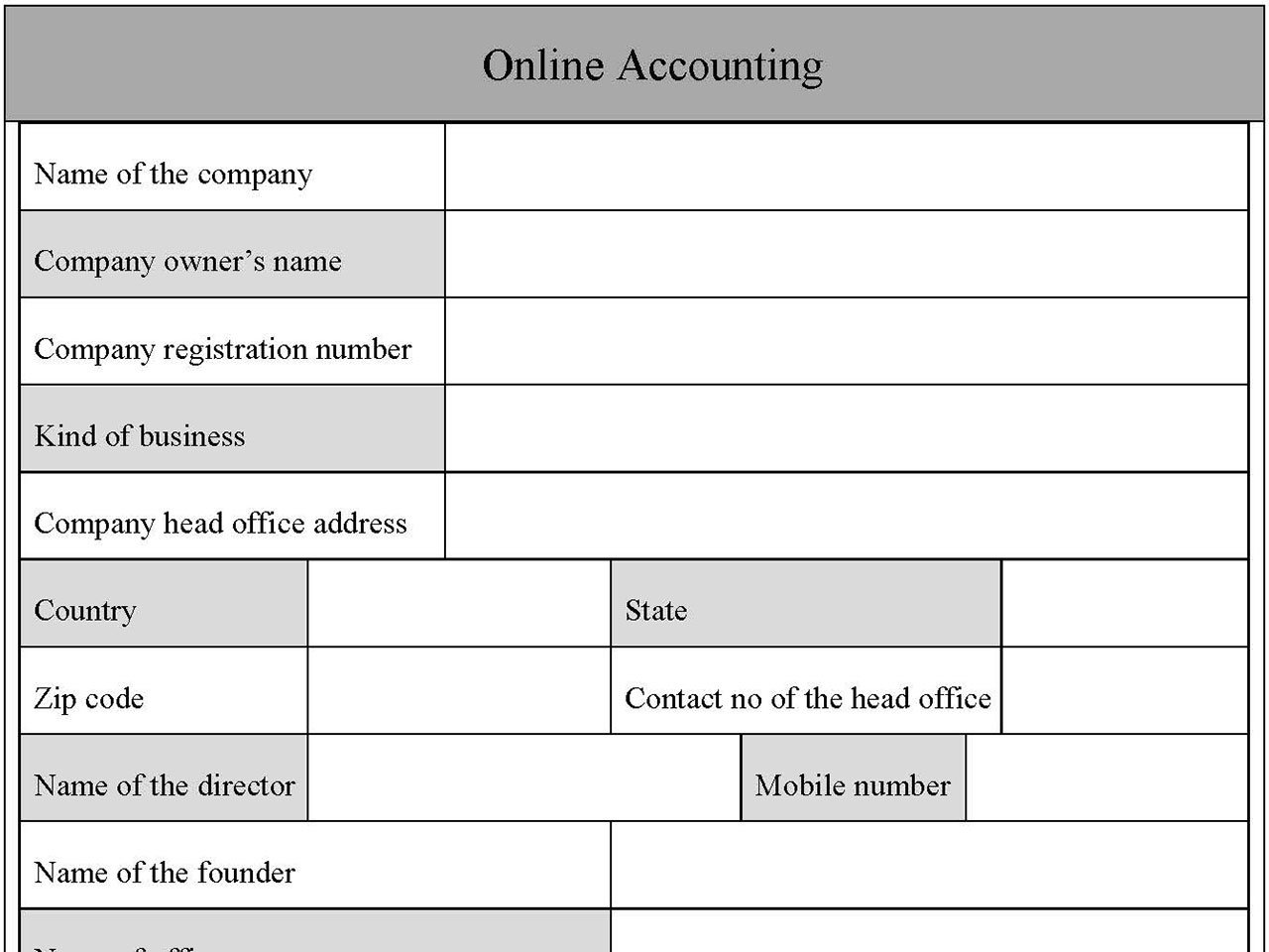 Online Accounting Form