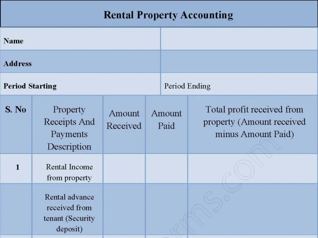 Rental Property Accounting Fillable PDF Form