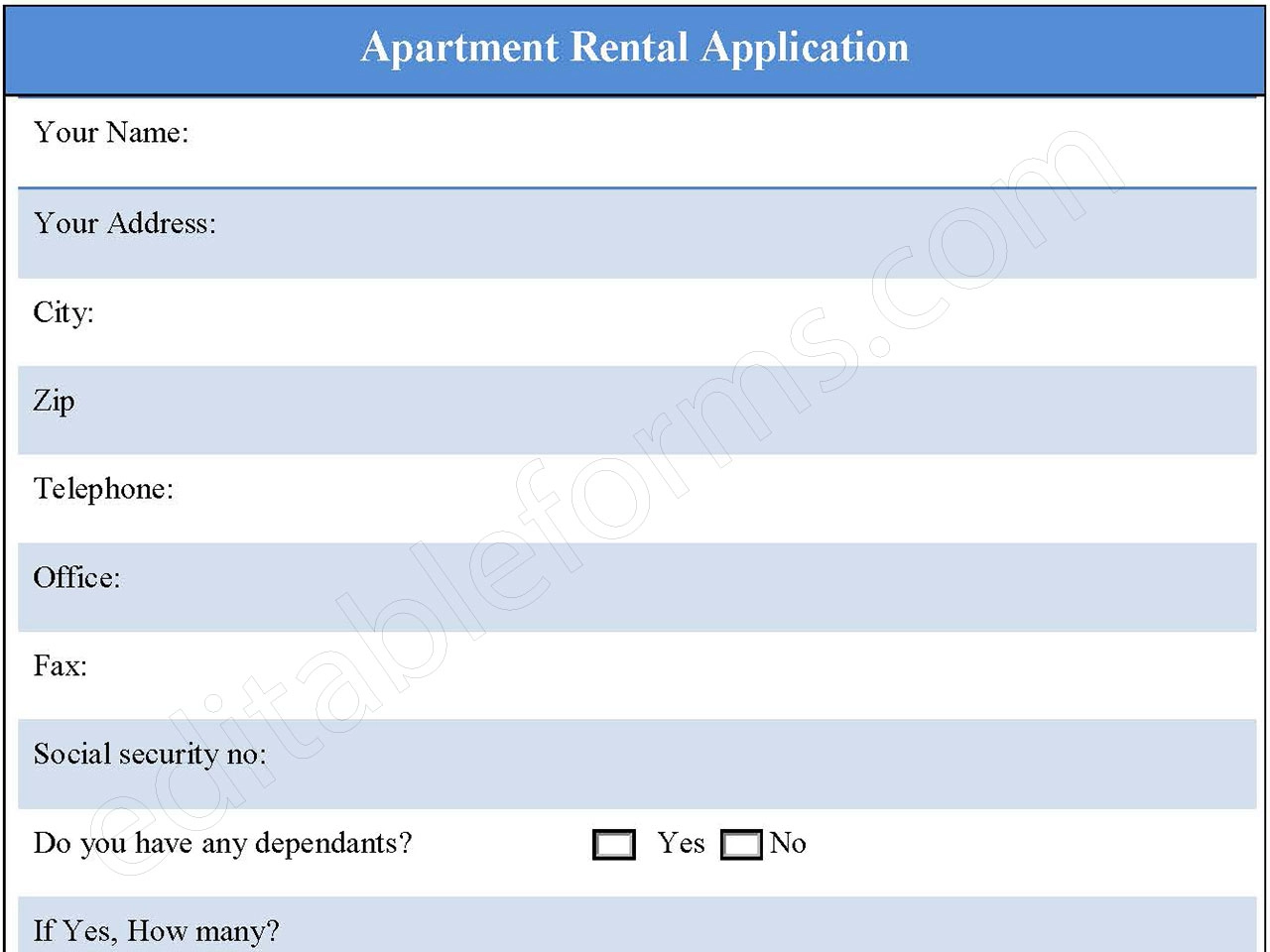 Apartment Rental Application Form