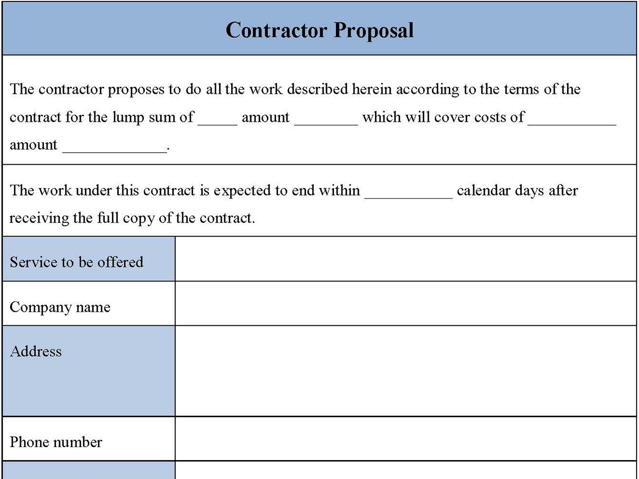 Contractor Proposal Form