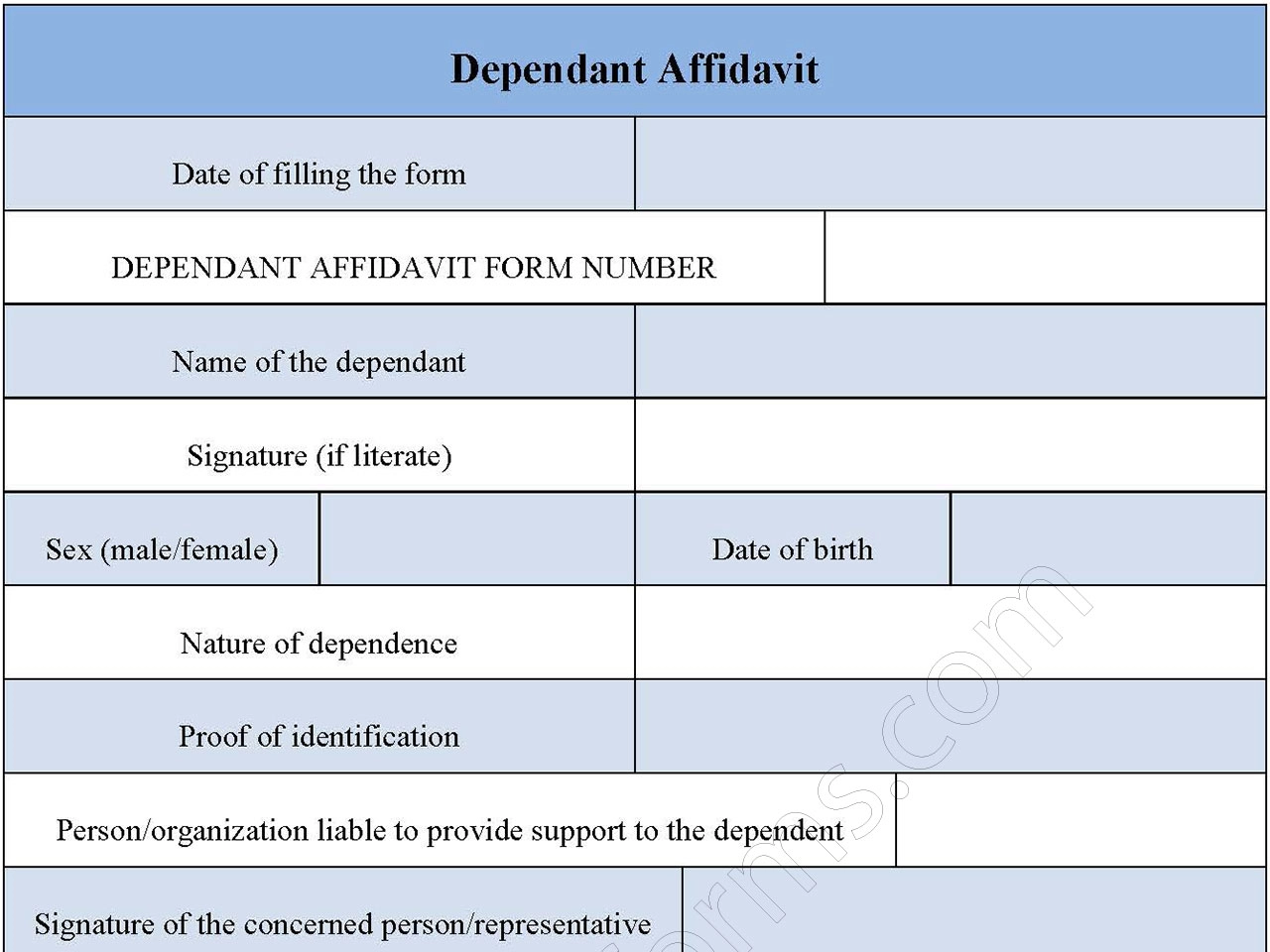 Dependant Affidavit Form