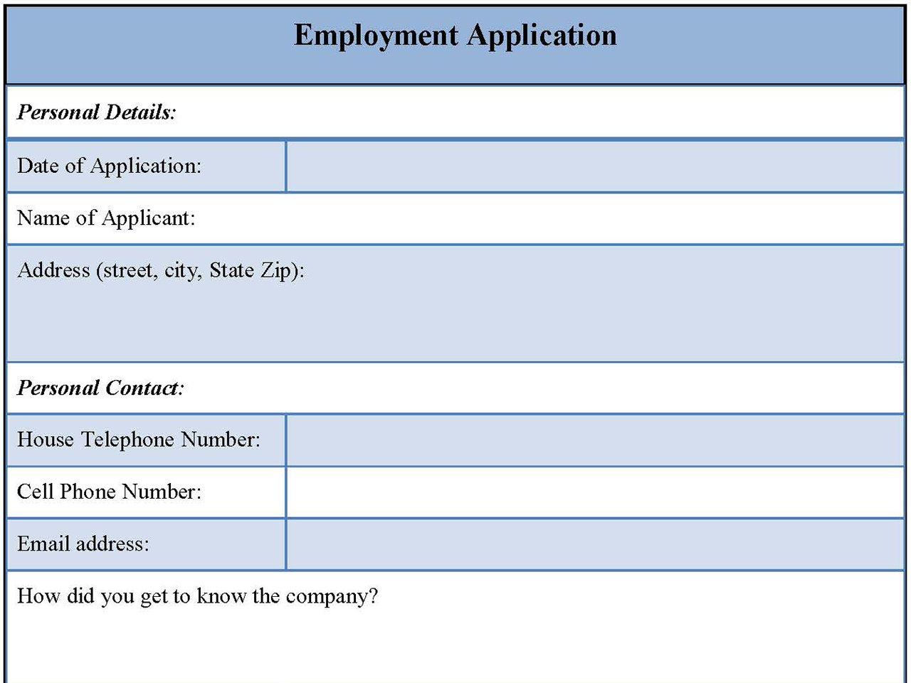 Employment Application Form