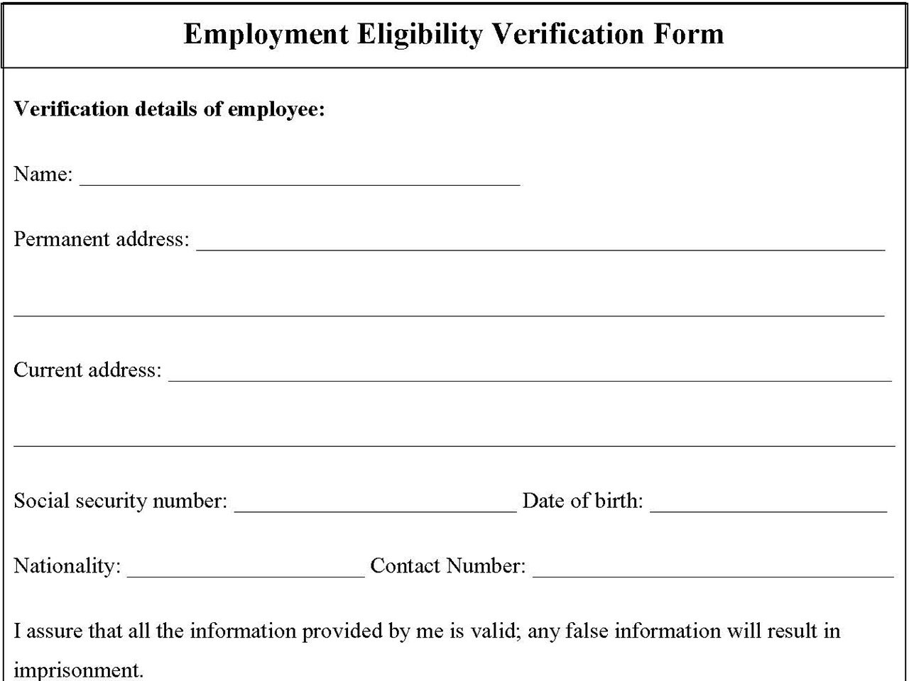 Employment Eligibility Verification Form Editable PDF Forms