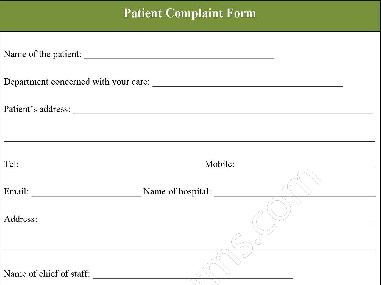 Patient Complaint Form Editable Pdf Forms 6585