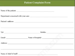 Patient Complaint Fillable PDF Form