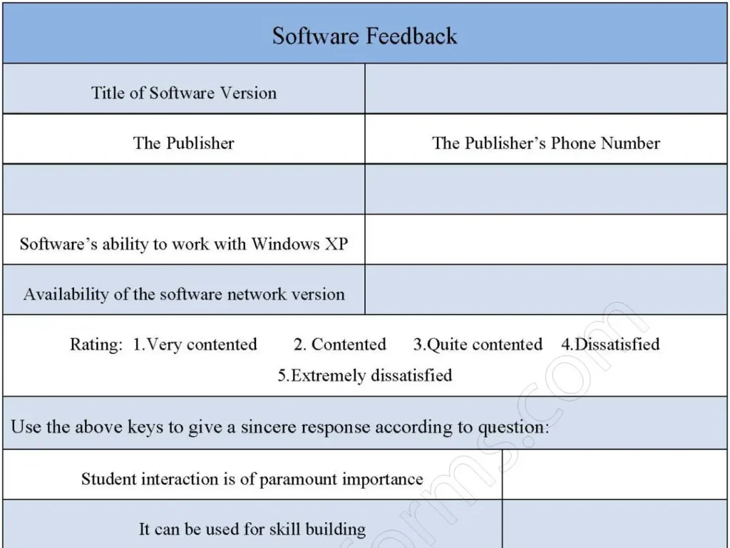 Software Feedback Fillable PDF Form