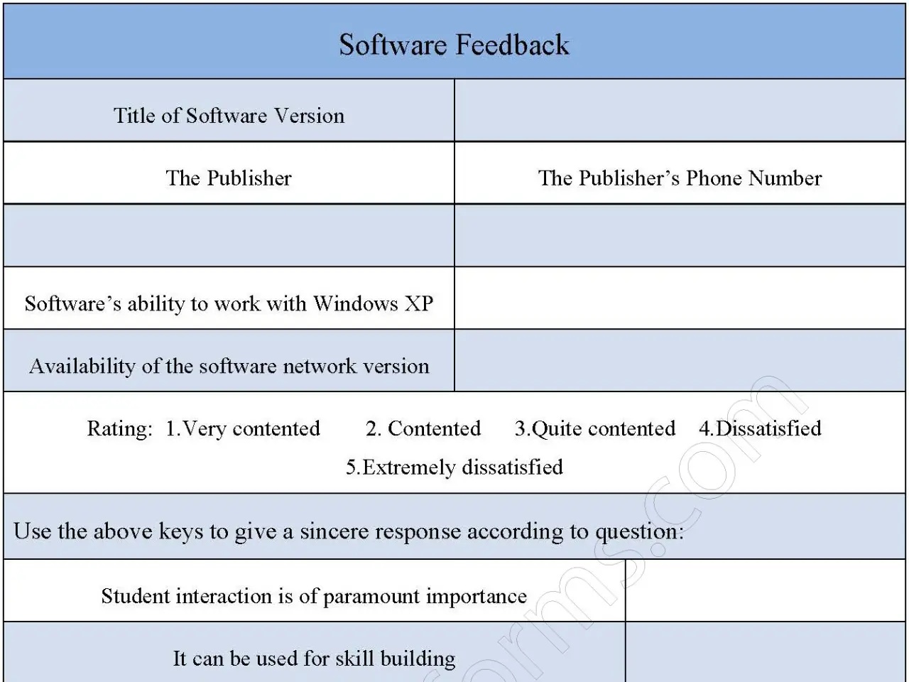 Software Feedback Fillable PDF Form