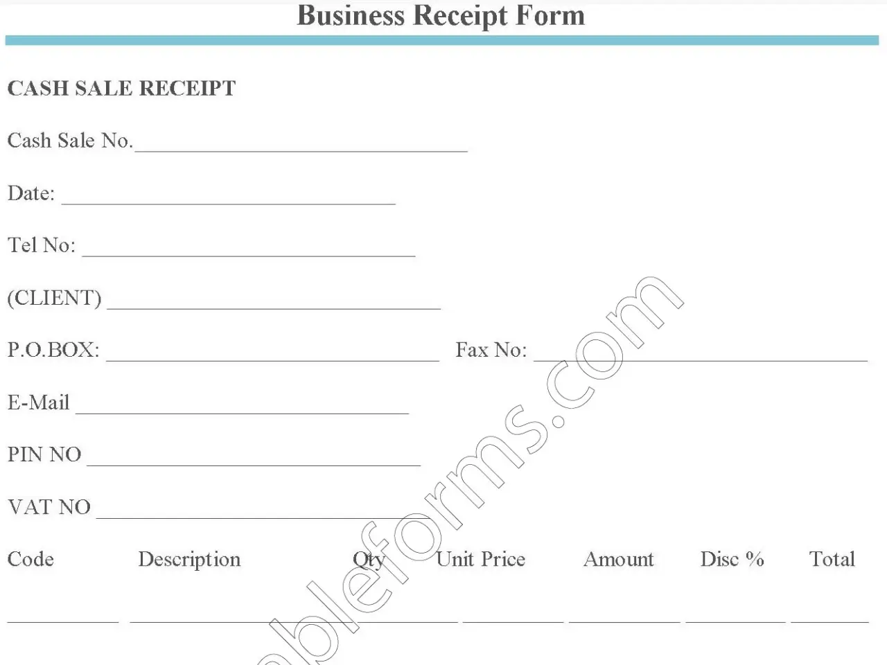 Business Receipt Fillable PDF Form