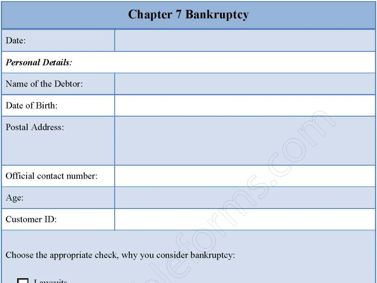 Chapter 7 Bankruptcy Fillable PDF Form