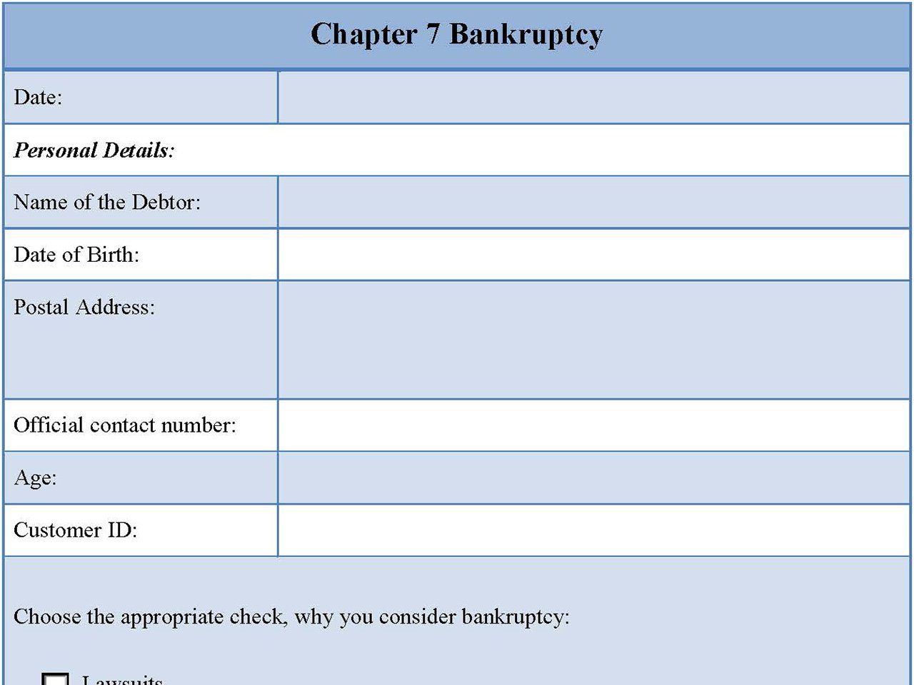 Free Printable Chapter 7 Bankruptcy Forms - Printable Forms Free Online