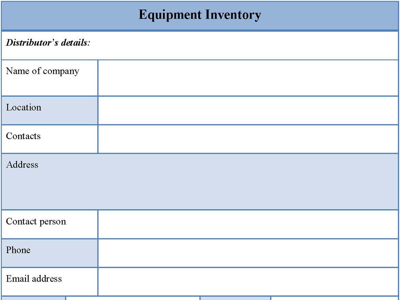 Equipment Inventory Form