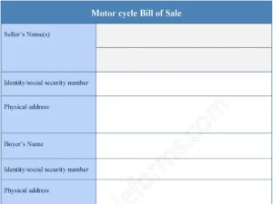 Motorcycle Bill Of Sale Fillable PDF Form