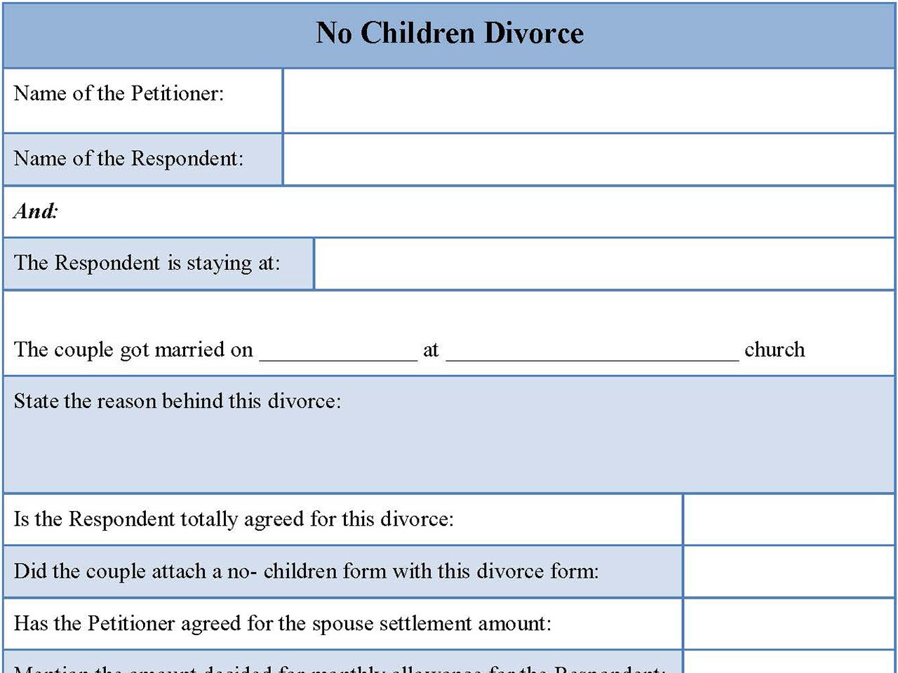 No children divorce form