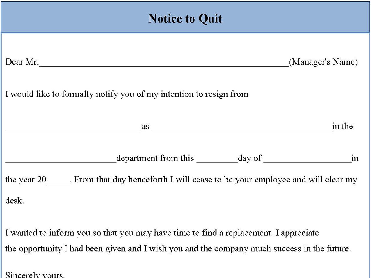 Notice to quit form