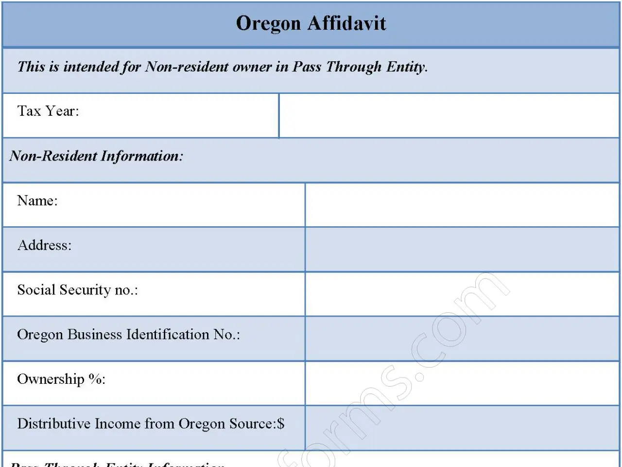 Oregon Affidavit Fillable PDF Form