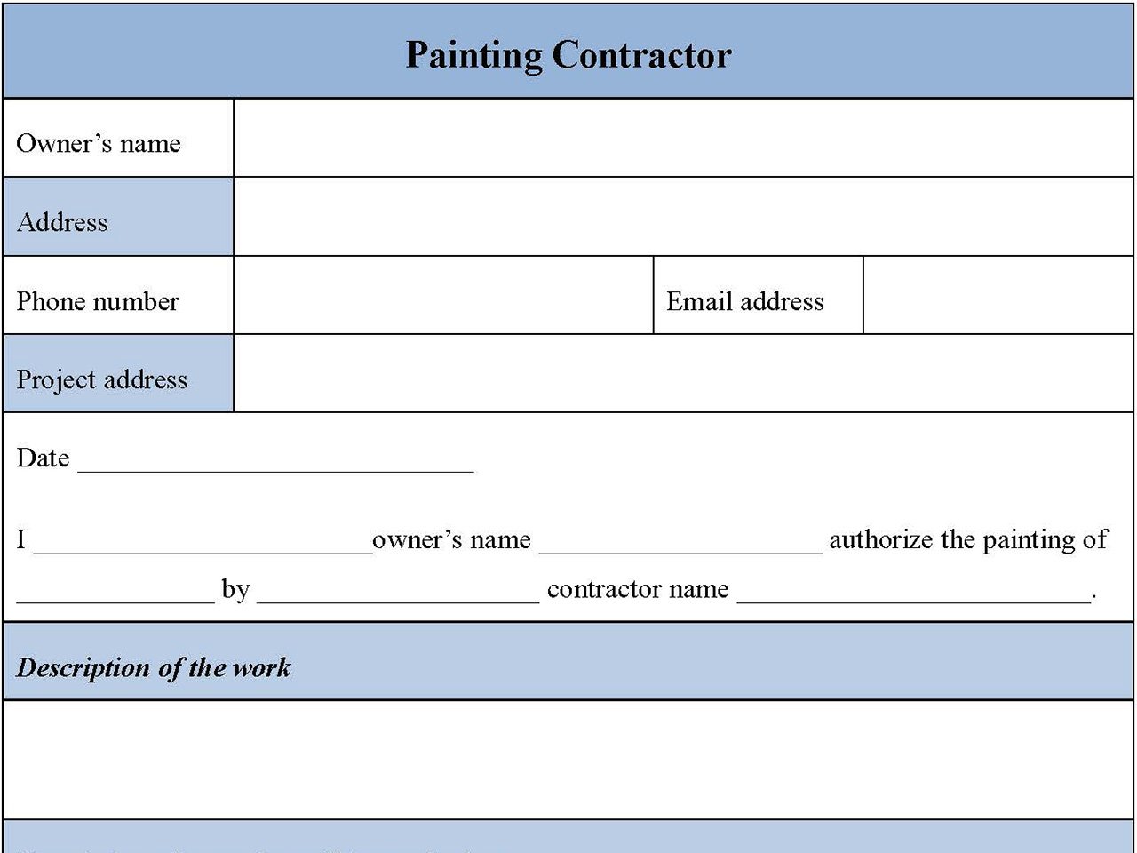 Painting Contractor Form