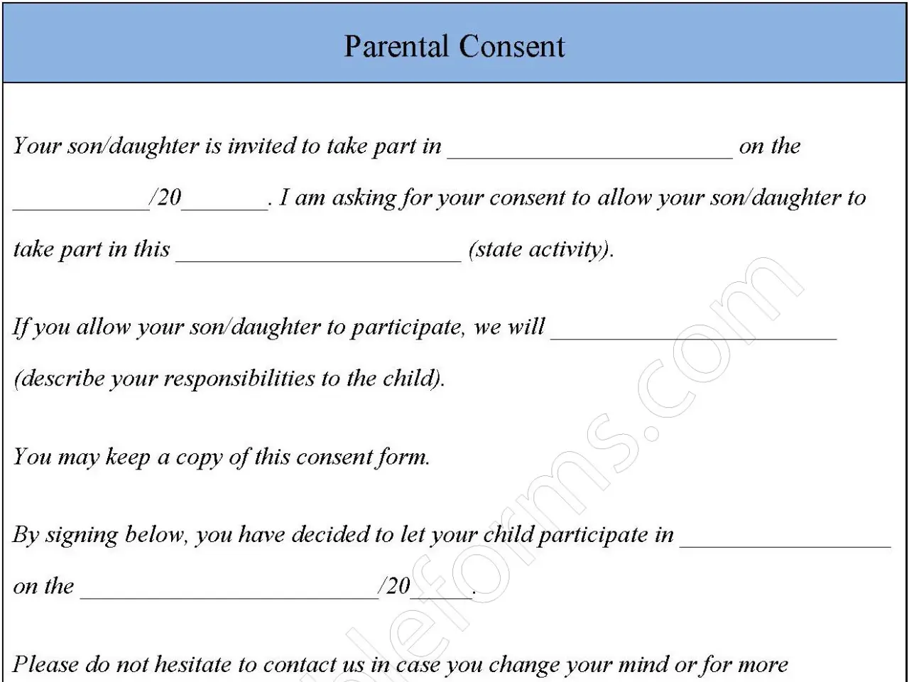 Parental Consent Form Template